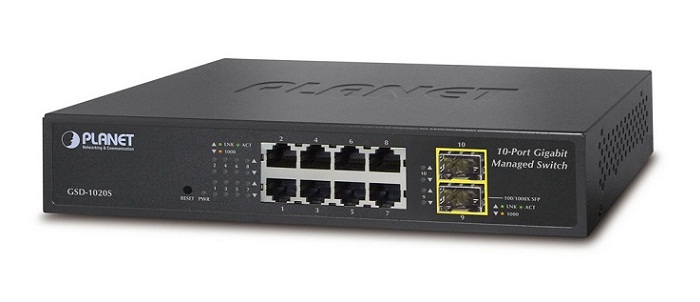 8-Port 10/100/1000Mbps + 2-Port 100/1000X SFP Managed Ethernet Switch PLANET GSD-1020S-1