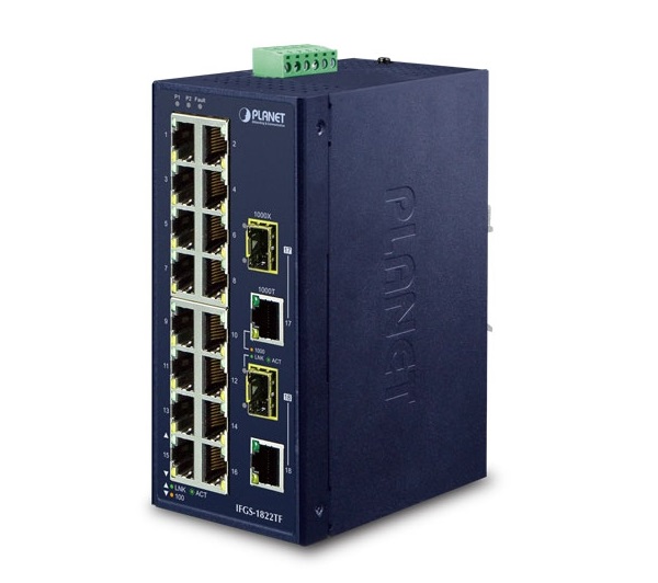 16-Port 10/100TX + 2-Port Gigabit TP/SFP Switch PLANET IFGS-1822TF-1
