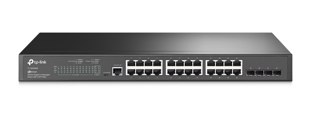 Switch Quản Lý JetStream L2, 24-Cổng Gigabit với 4 Khe cắm SFP