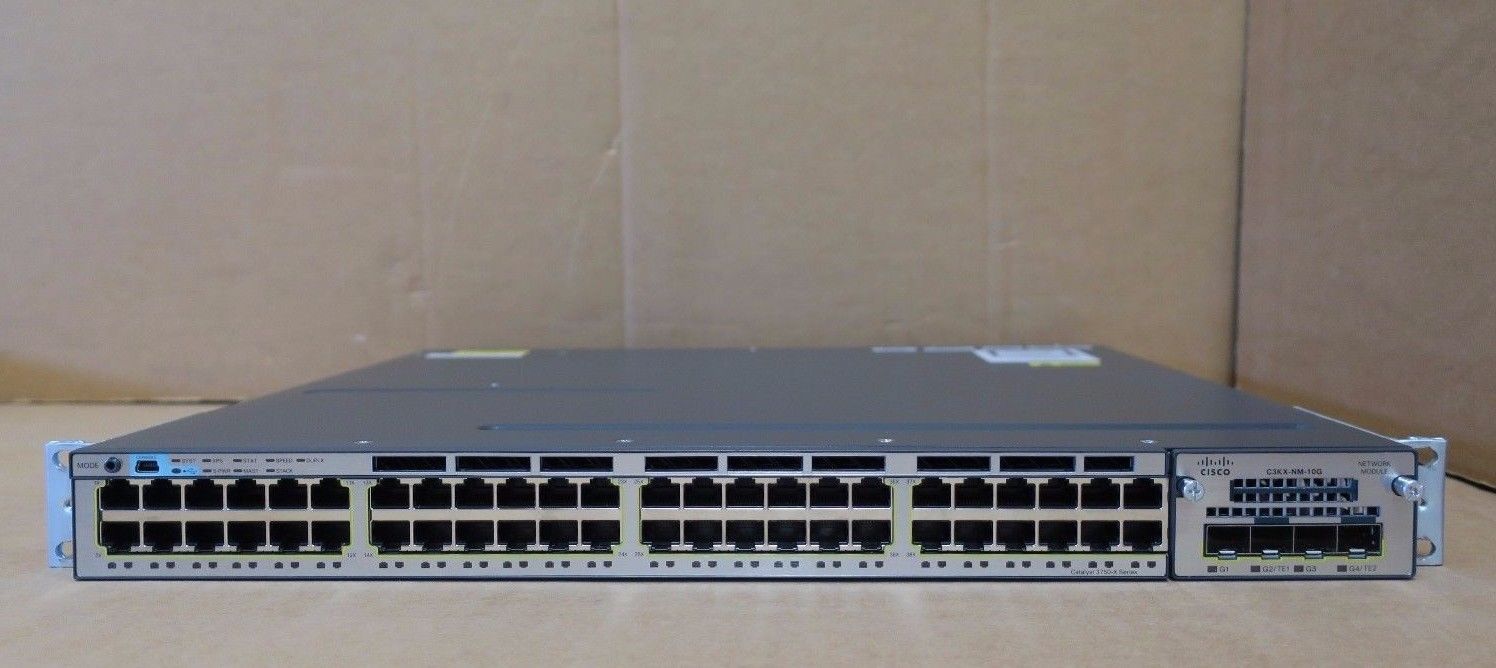 Switch Cisco WS-C3750X-48P-S with C3KX-NM-1G - Poe Gigabit Switch -1
