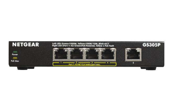 Thiết bị chuyển mạch 5-Port Gigabit Ethernet PoE Unmanaged Switch NETGEAR GS305P-1