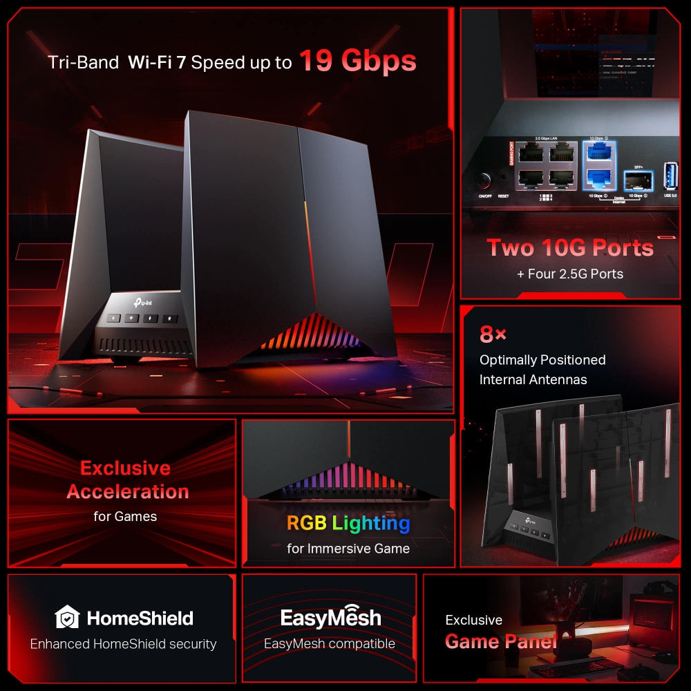 Thiết bị Router Wifi TP-Link Archer GE800(Gaming Router Wi-Fi 7 BE19000 Ba Băng Tần)-4