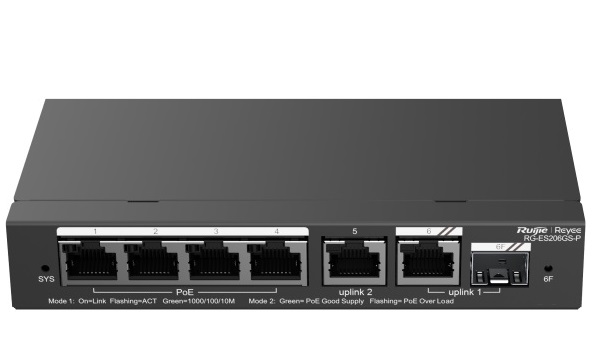 6-Port Gigabit Smart Cloud Managed PoE Switch RUIJIE RG-ES206GS-P-1