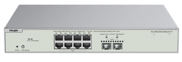 8-Port Multi-Gigabit + 2-Port SFP+ Layer 2 Managed Switch RUIJIE RG-NBS3300-8MG2XS-P-1