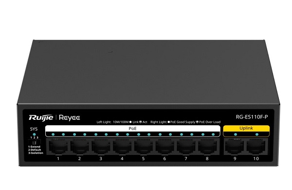 10-Port 10/100Mbps Unmanaged PoE Switch RUIJIE RG-ES110F-P-1
