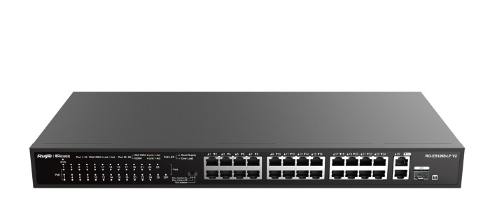 24-port 10/100Mbps with 2-Port Gigabit Rackmount PoE Switch RUIJIE RG-ES126S-LP V2-1