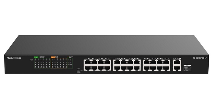 24-Port 10/100Mbps with 2-Port Gigabit Unmanaged PoE Switch RUIJIE RG-ES126FGS-LP-1
