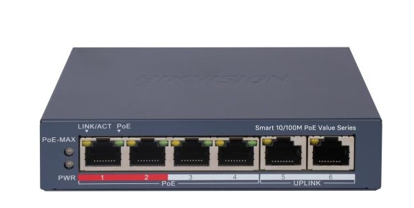 4-Port Fast Ethernet Smart PoE Switch HIKVISION DS-3E1106P-EI/M-1