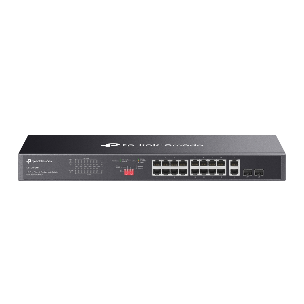Thiết bị chuyển mạch TP-Link DS1018GMP | Omada 18-Port Gigabit Unmanaged Rackmount Switch with 16-Port PoE+