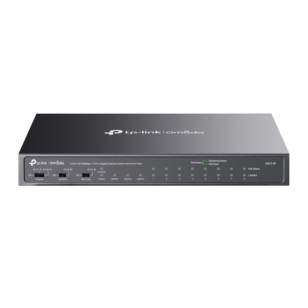 Thiết bị chuyển mạch TP-Link DS111P | Omada 8-Port 10/100Mbps + 3-Port Gigabit Unmanaged Desktop Switch with 8-Port PoE+